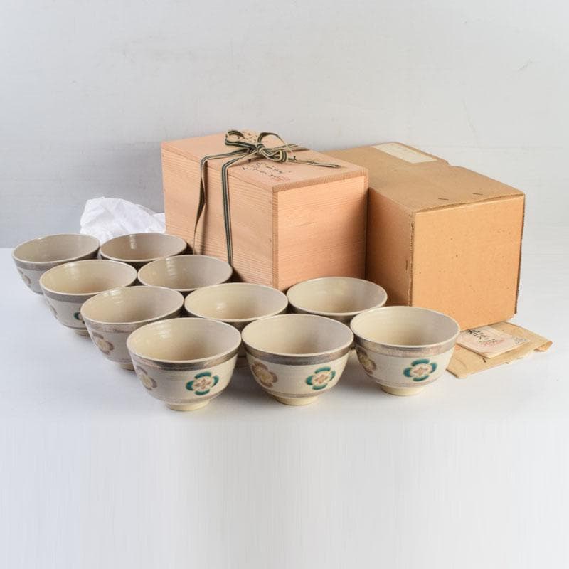茶道具　犬山焼　犬山本窯　尾関作十郎造　数茶碗　十客　共箱　M　R9398H