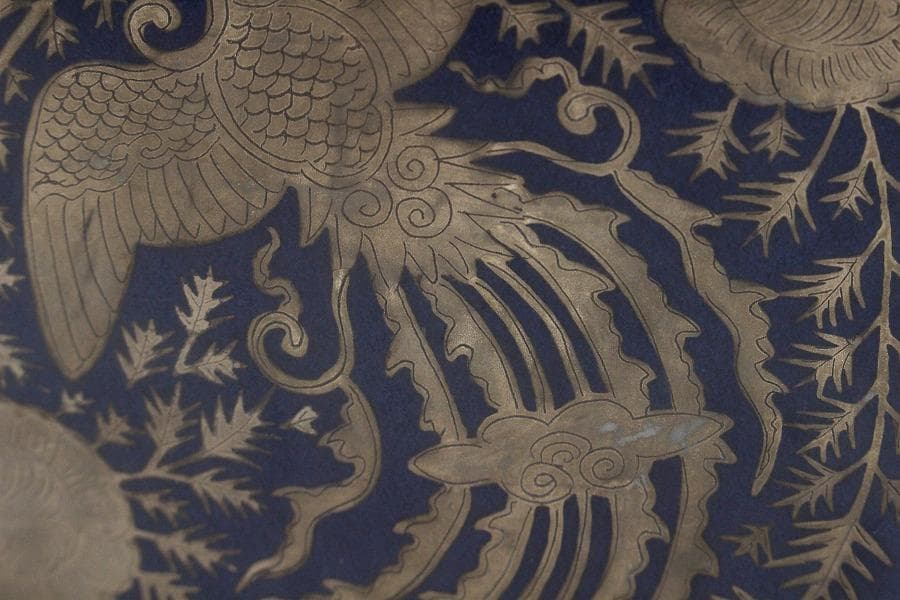 中国美術 瑠璃釉 銀彩 纏枝蓮花鳳紋 瓢瓶(K-XA832)