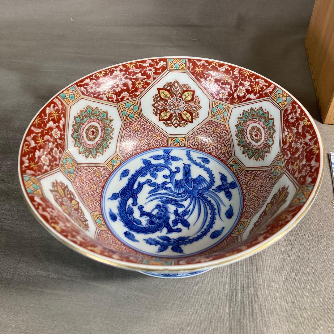 【源右衛門】古伊万里の伝統　日本名窯　舘林源右衛門作　染錦花唐草龍鳳凰見込文　鉢
