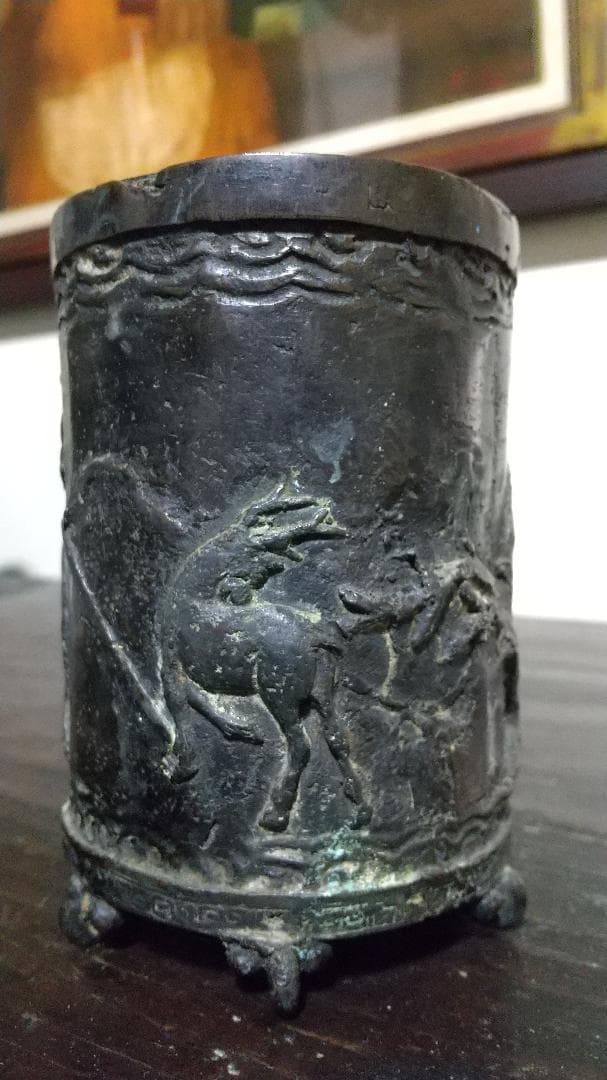 古銅　鹿図　筆筒　中国 or 和物？