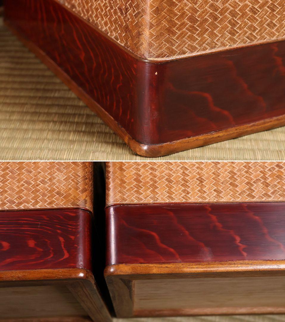 平安 象彦造 桑 網代 角形 火鉢 一対 幅32cm 古民具 木製【MB105】