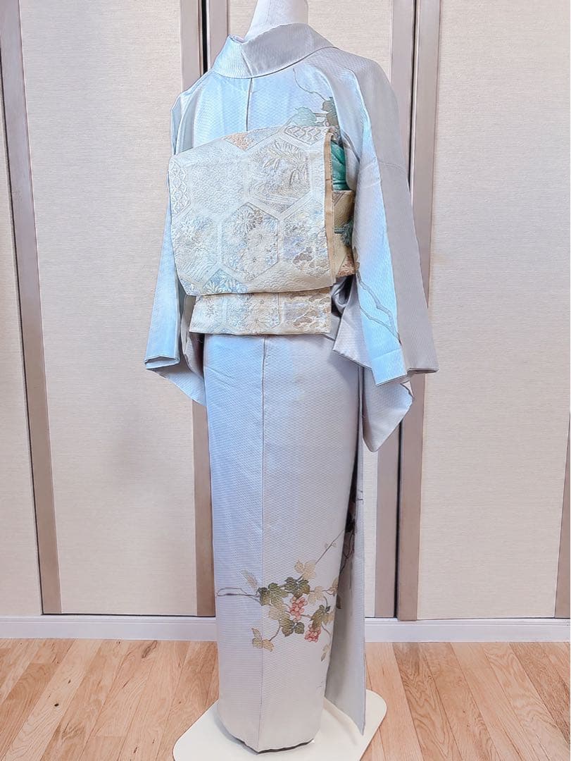 美品　訪問着　フルセット 本加賀友禅 裄66 葡萄 卒業式　入学式　M グレー