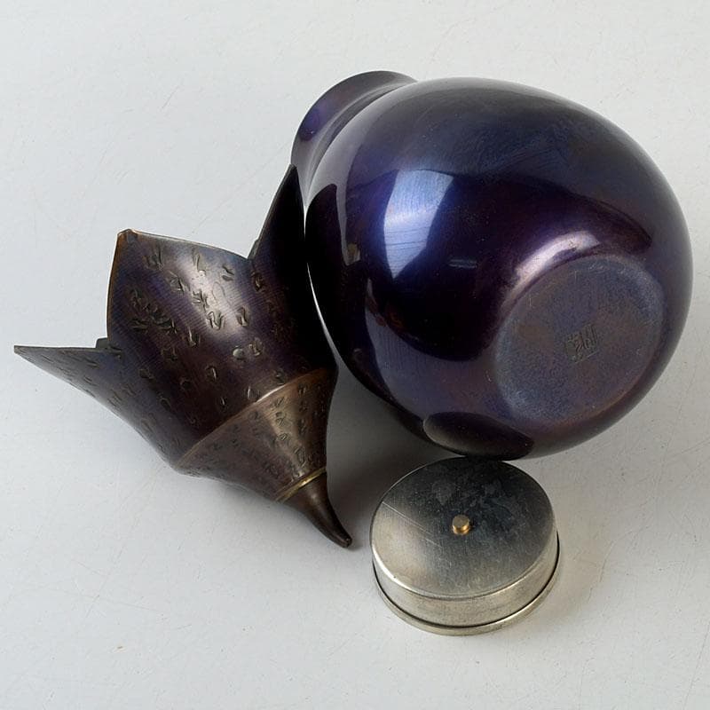 鎚打銅器　徳川　急須台セット　美幸堂　茄子形茶筒　2点まとめて　C　9407