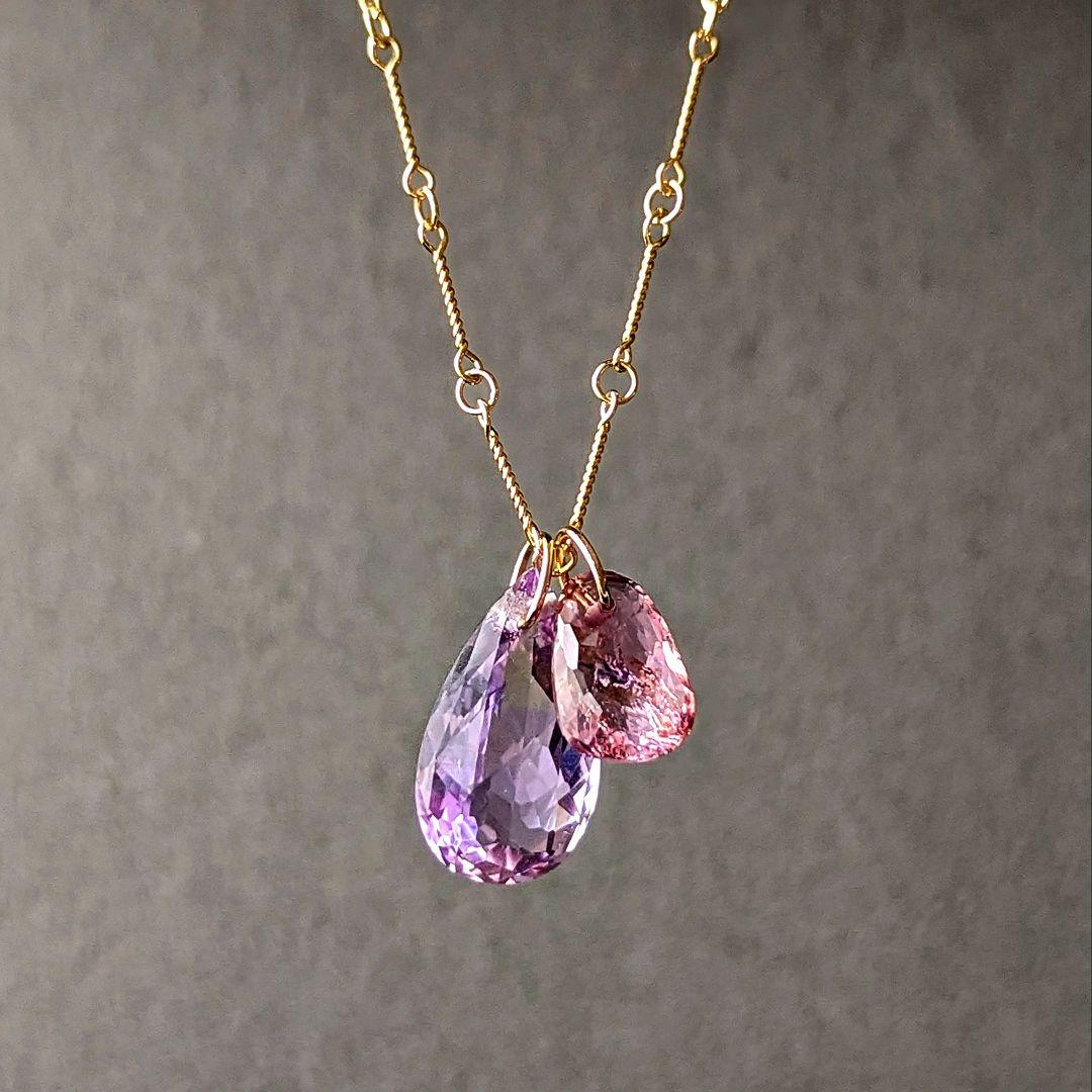 ♢容音♢訳あり♢K18 ピンクトルマリン＆アメトリン セットチャーム