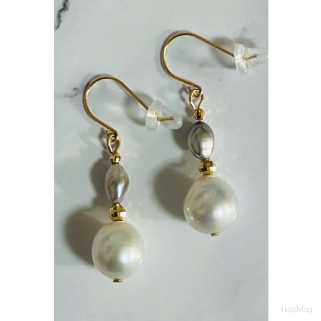 (M0114-4)K18YG南洋白蝶＋ケシパールアメリカンピアス