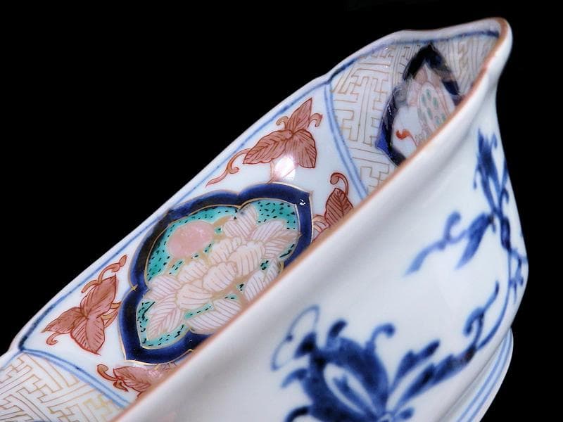 古伊万里　金襴手　獅子に牡丹の図　四方角向付　E990AS-CSb