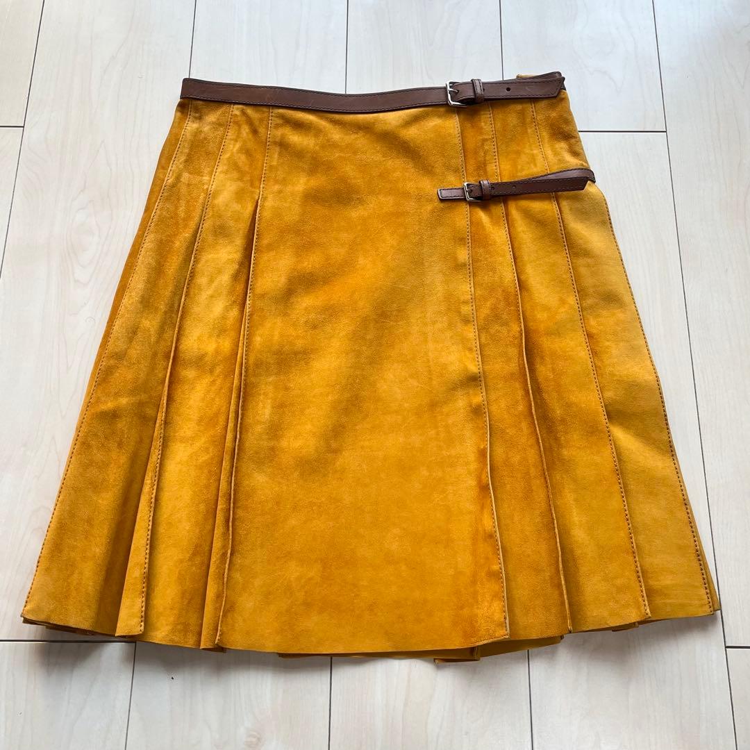 PRADA プラダ スエード レザー プリーツスカート38