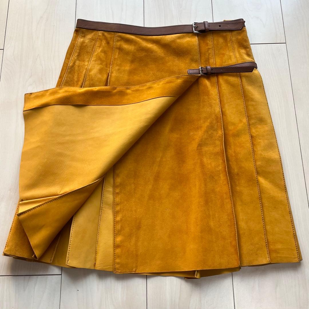 PRADA プラダ スエード レザー プリーツスカート38