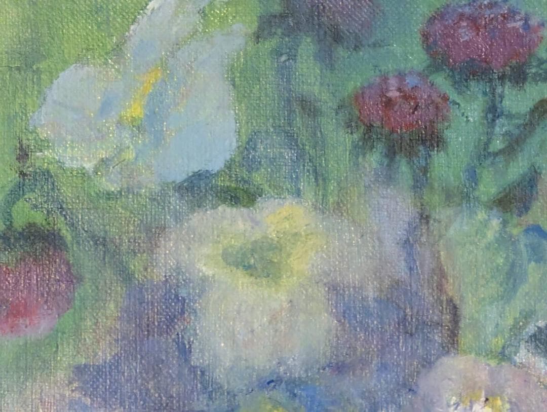 【真作】絵画　油彩SM　やさしき花々　印象派風　小品　美しい色彩アート　X164