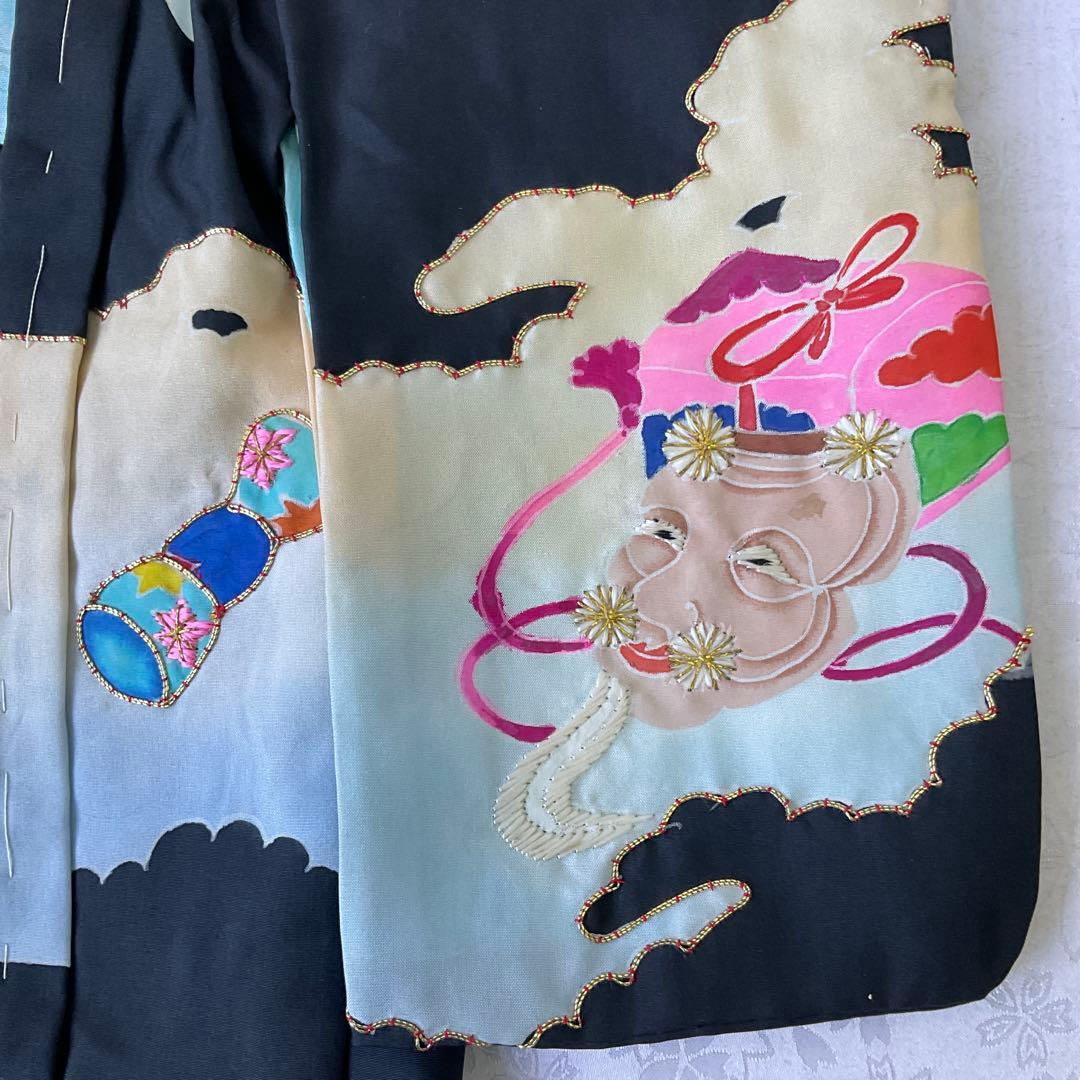 市松人形の着物（男の子）正絹　市松人形尺ニ用着物五つ紋　市松人形着物羽織セット