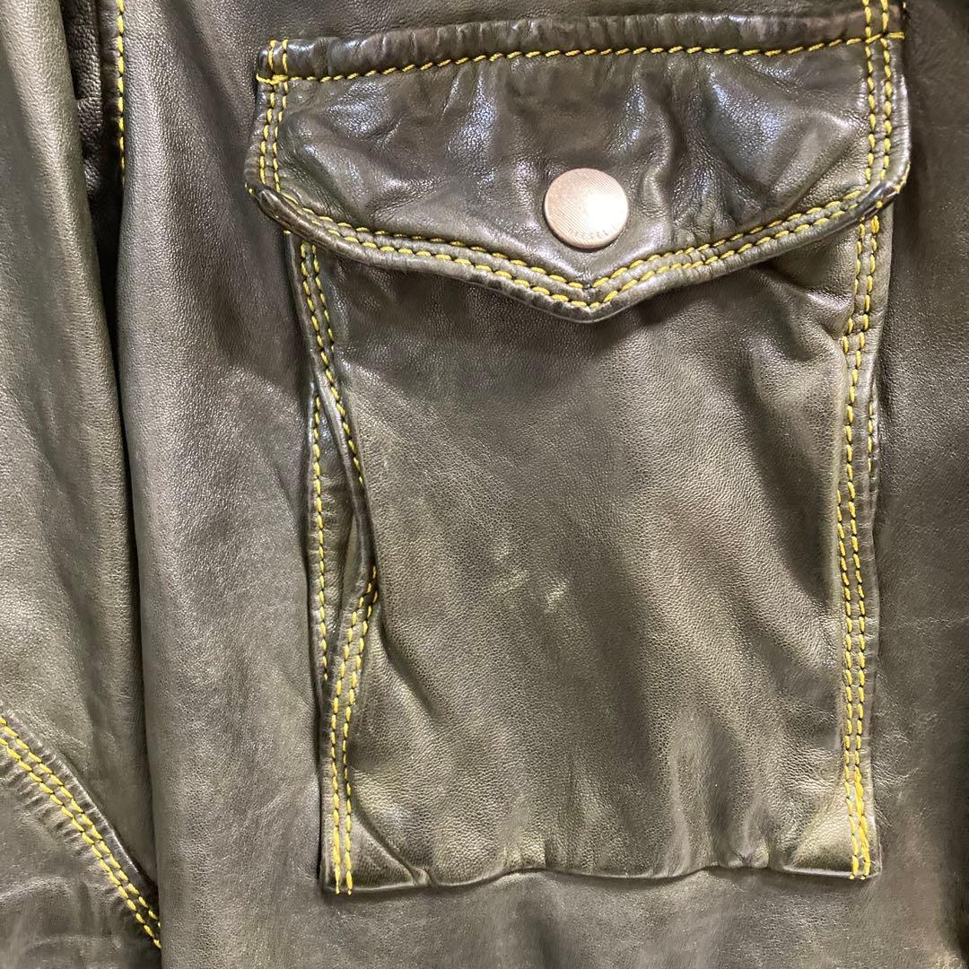 DIESEL ディーゼル 羊革 ラムレザー ライダースジャケット カーキ