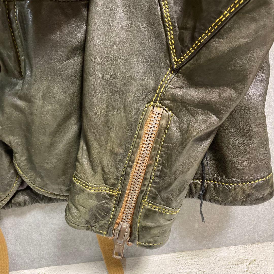 DIESEL ディーゼル 羊革 ラムレザー ライダースジャケット カーキ