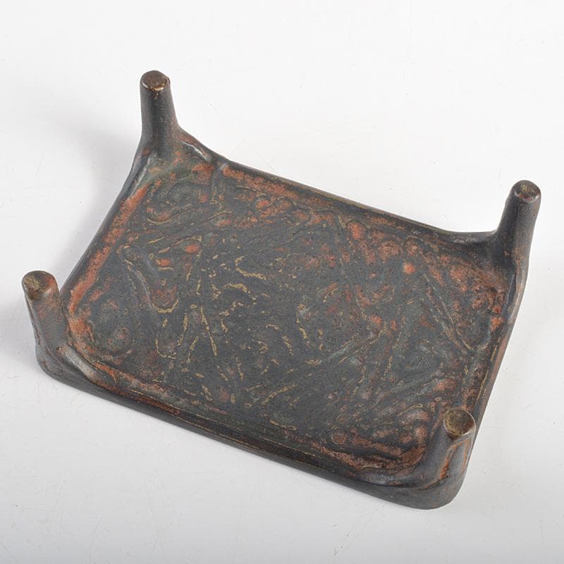 佐渡銅器　本間琢斎　蝋型鋳銅　山水文　墨床　書道具　V　R7028