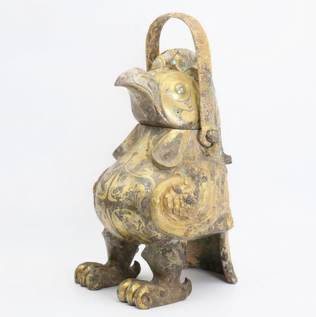 中国 青銅器 饕餮文神獣形 置物 持ち手付尊　M557