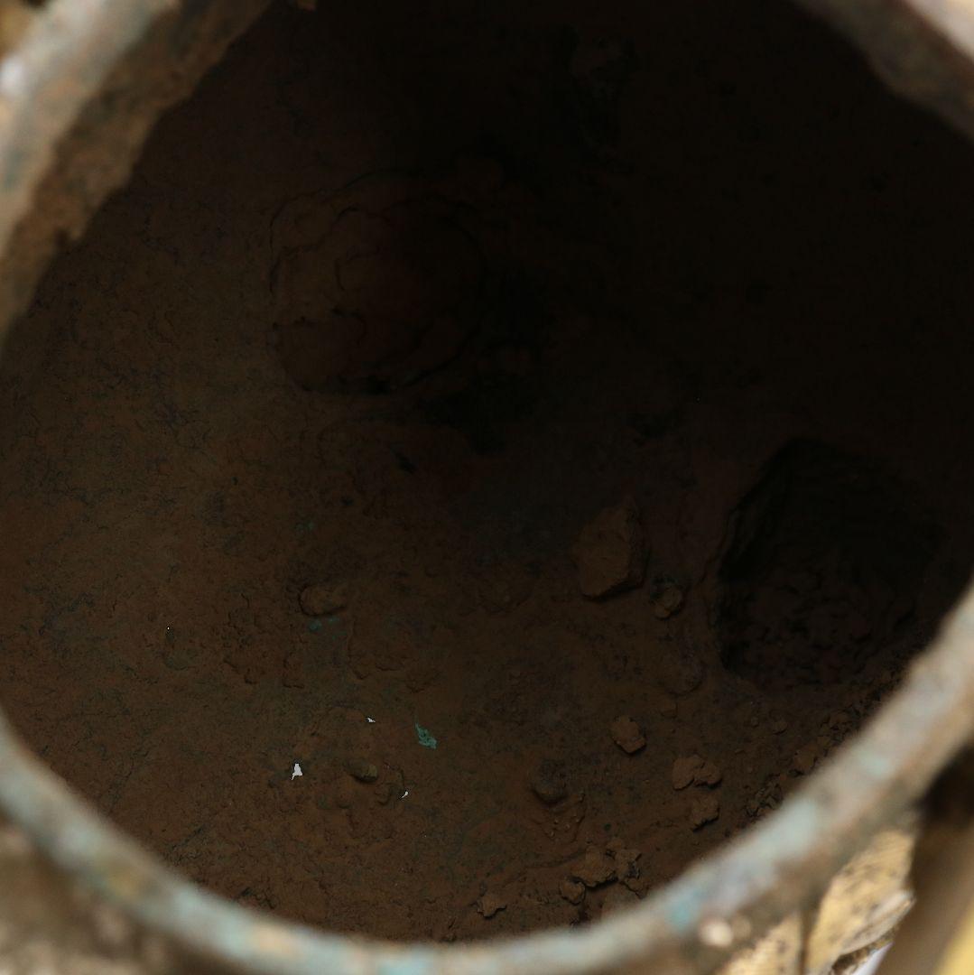 中国 青銅器 饕餮文神獣形 置物 持ち手付尊　M557