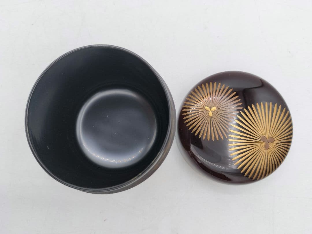 c646 大棗 唐松蒔絵 溜塗 山中 川上浩峰 木箱 茶道具 古物