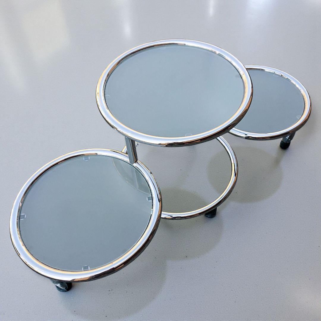 ミッドセンチュリー　4段 ガラス ラウンドテーブル 丸テーブル 可変式 モダン