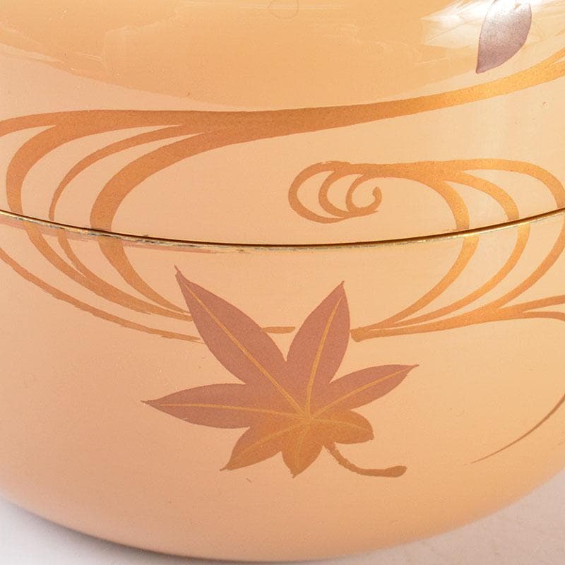 茶道具　山中塗　早見征一作　白漆　扇面流水蒔絵　平棗　共箱　V　6844