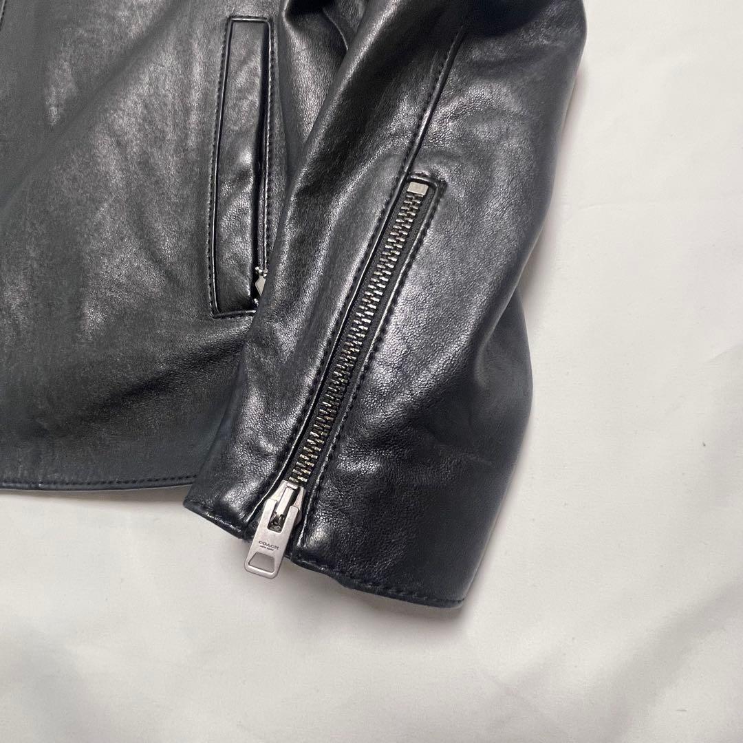 極美品　　コーチ　レザージャケット　　シングル　羊革　L　大きいサイズ　黒
