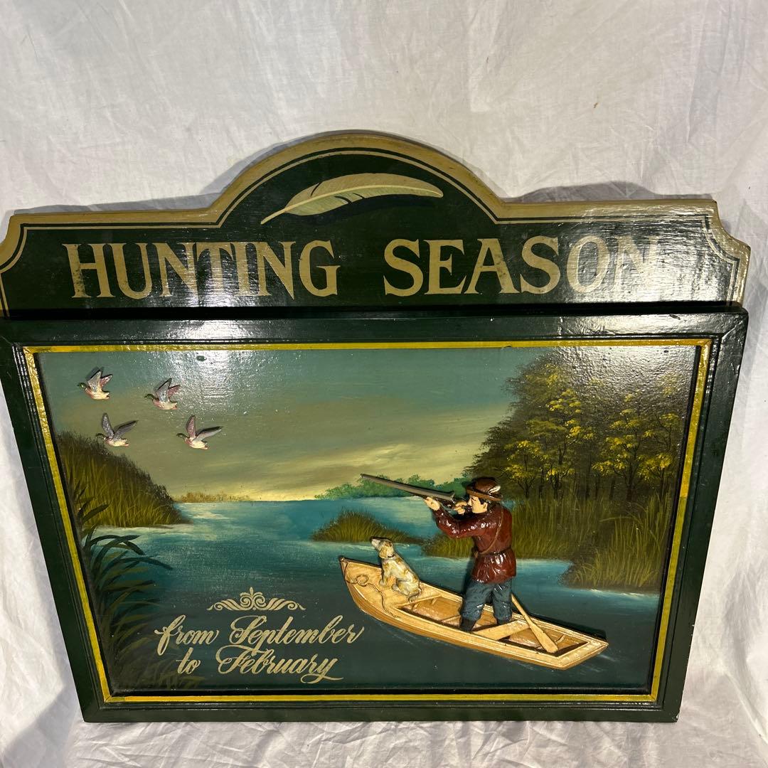 アンティーク　ハンティング　シーズン　看板　雑貨　フレーム　木製　ヴィンテー