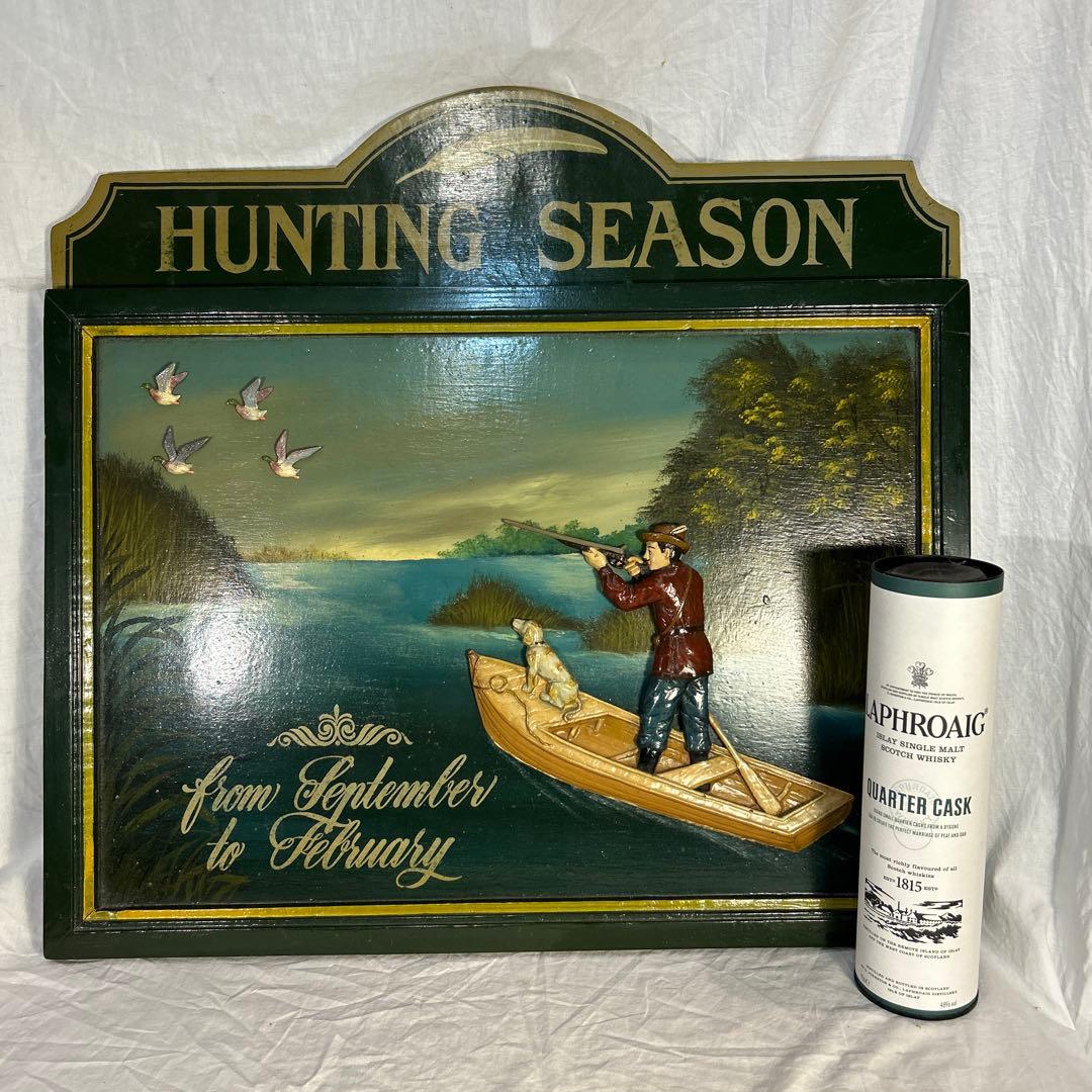 アンティーク　ハンティング　シーズン　看板　雑貨　フレーム　木製　ヴィンテー