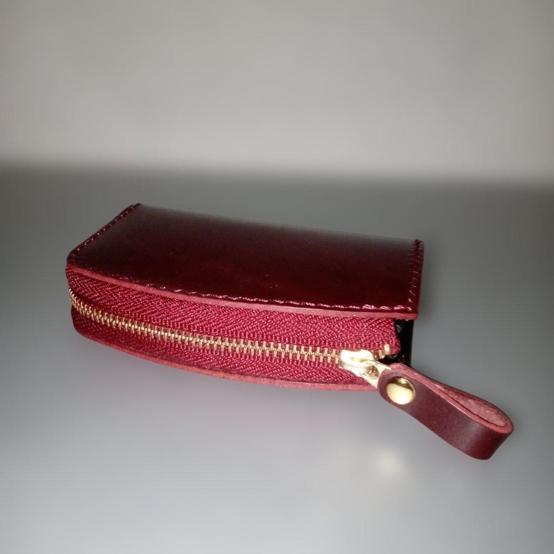 ルガトショルダー　ワイン　L字ファスナー　コンパクト財布　　栃木レザー　小銭入れ
