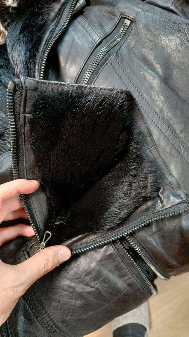 SHELLAC シェラック 総裏ファーレザーライダースジャケット サイズ46