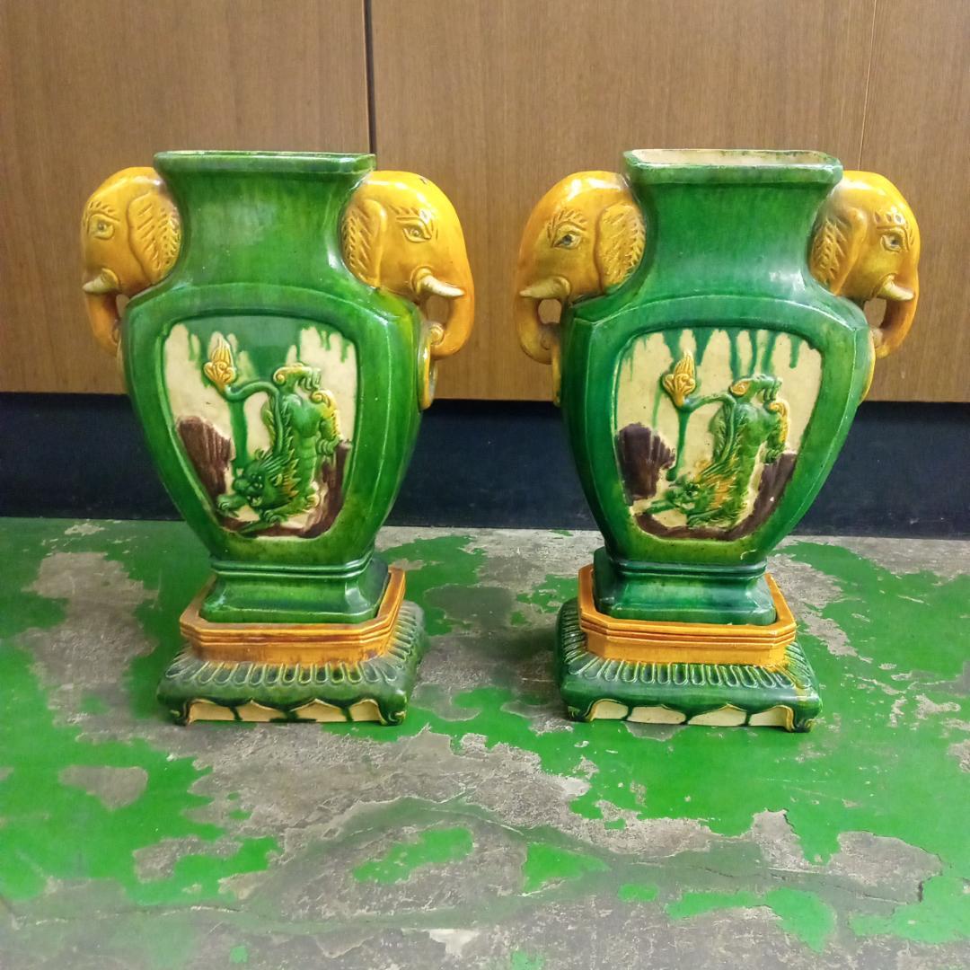 花台　唐三彩　象