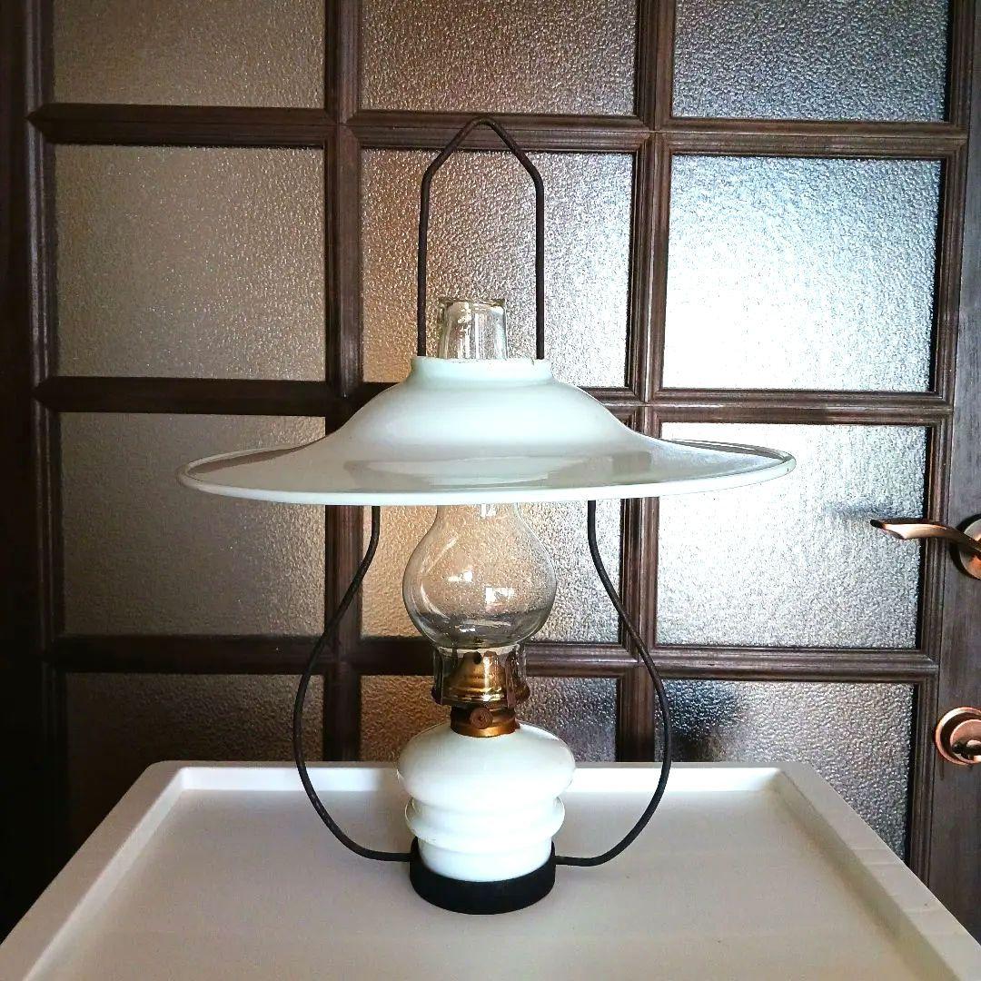 アンティーク吊りオイルランプ　　　　ミルクガラス