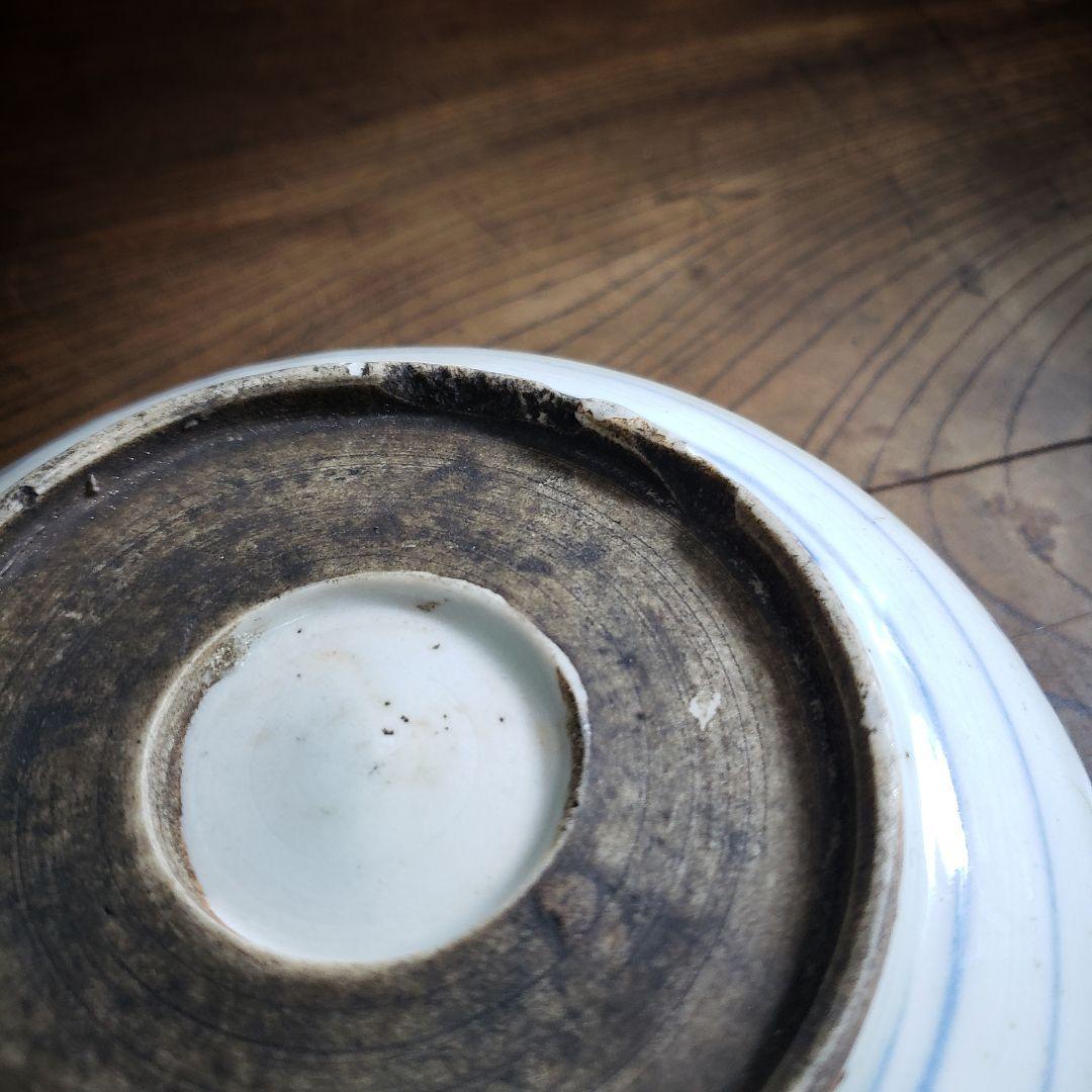 明治・大正期 印判 染付 蝶文 大鉢 径17cm 時代物 古伊万里 骨董