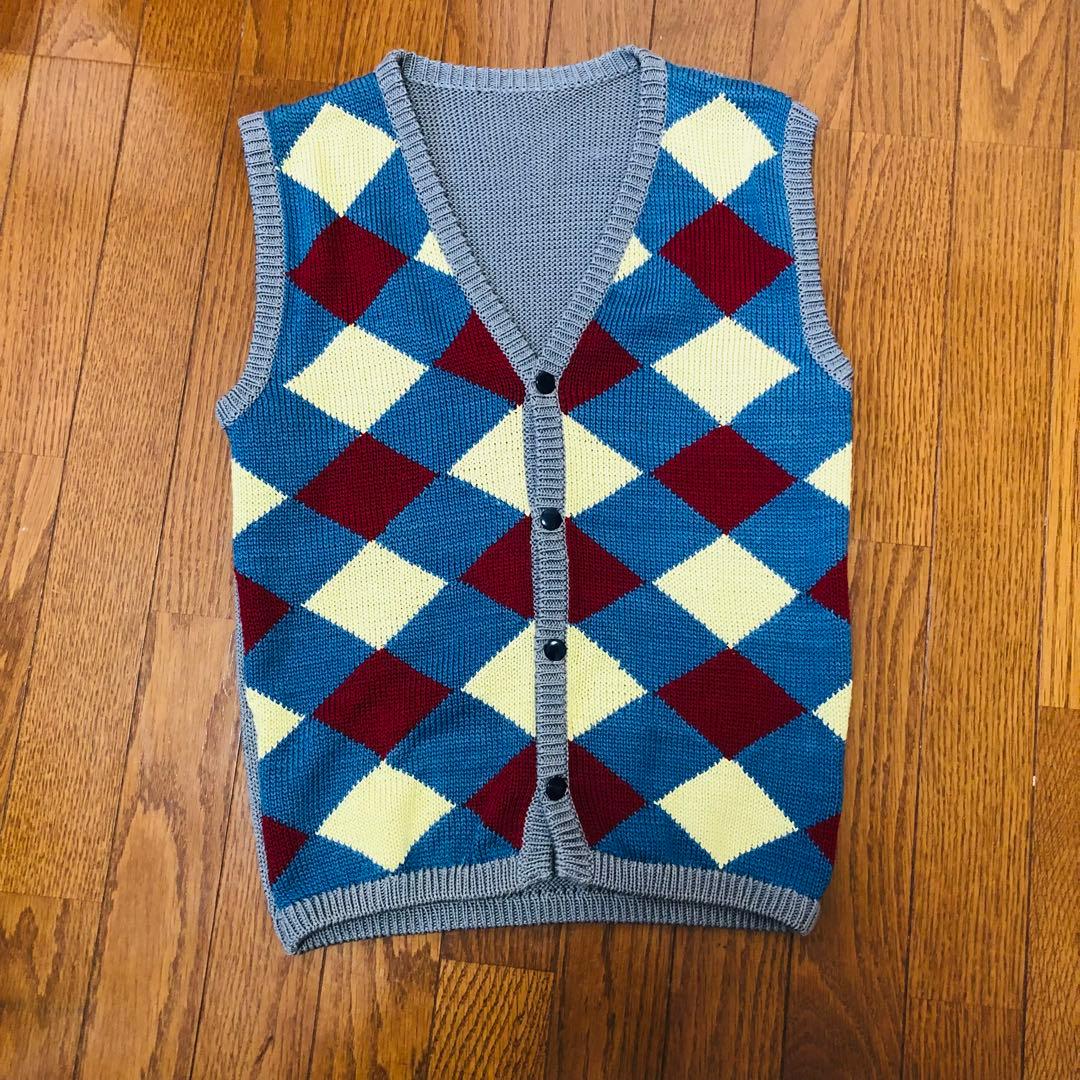 Jimmy Page アーガイル柄ニットベスト　ホワイトシャツ