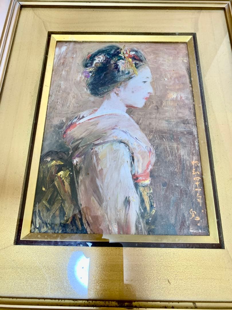 ★底値★近日出品終了★14万円超〜★鬼頭鍋三郎　「舞妓」　1966 油彩