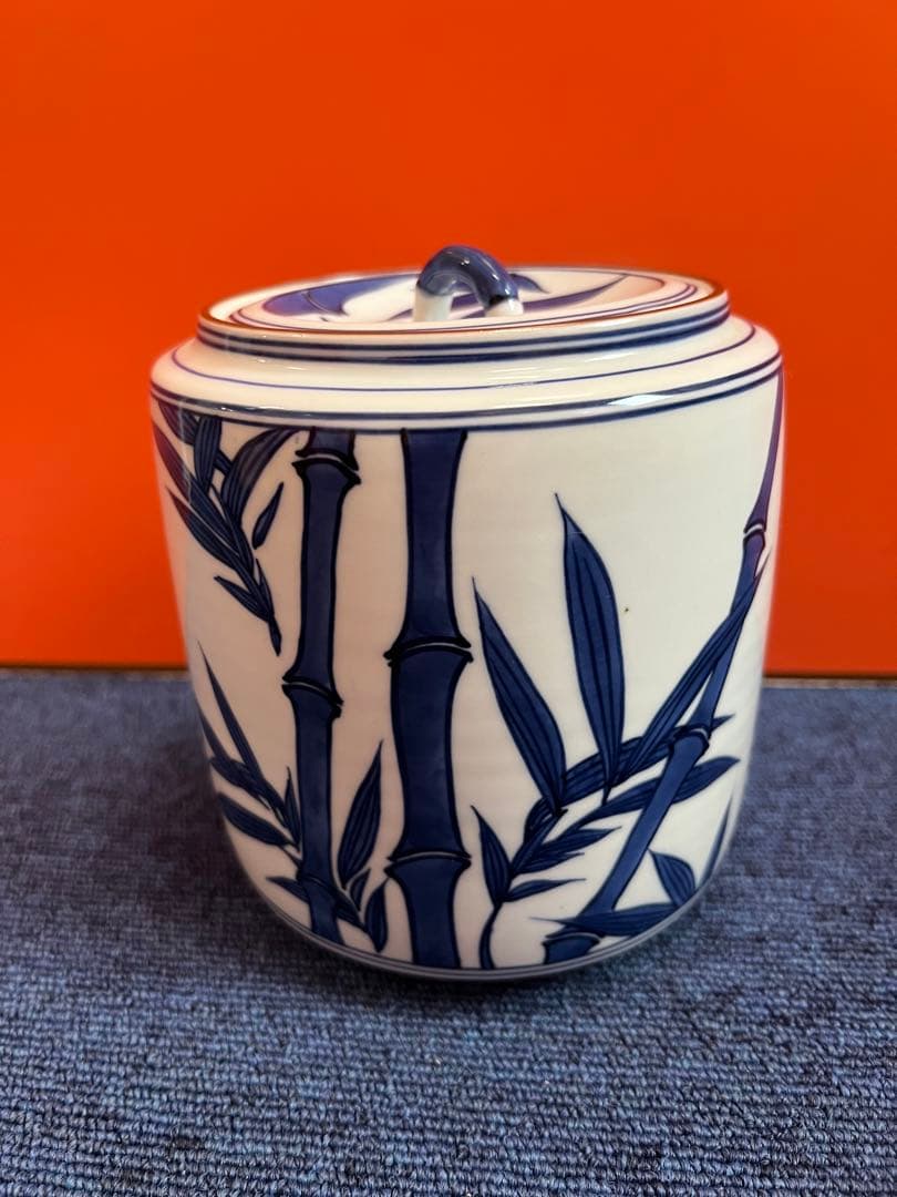 1319  茶道具　染付竹文水指　手塚景雲作　未使用