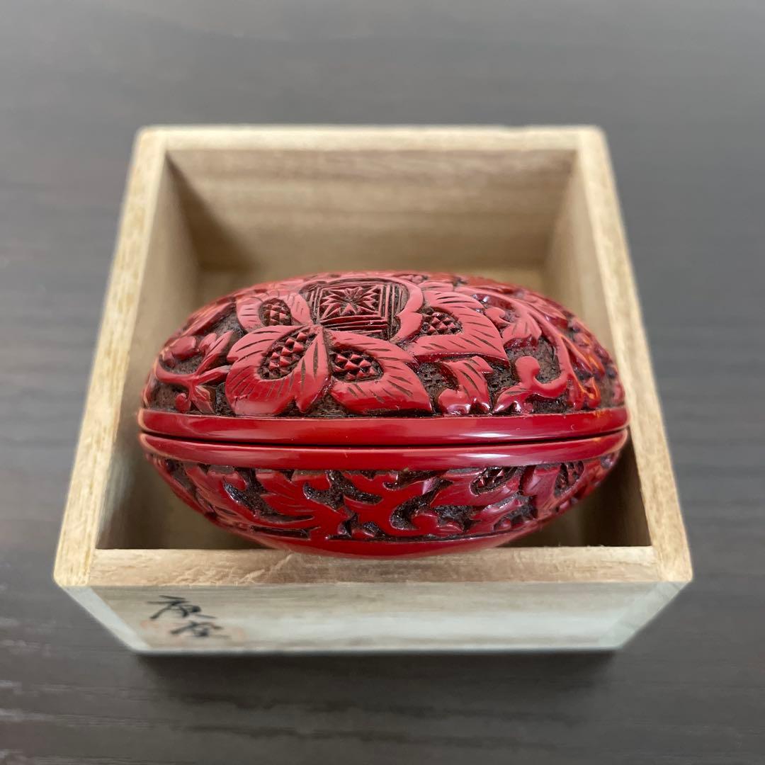 宝相華文　香合　村上木彫堆朱 共箱付き 伝統工芸　茶道具 漆器　庚堂