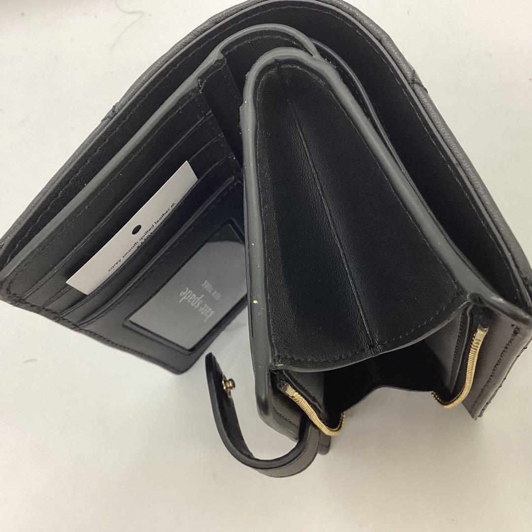kate spade ブラック 二つ折り財布　キルティング加工