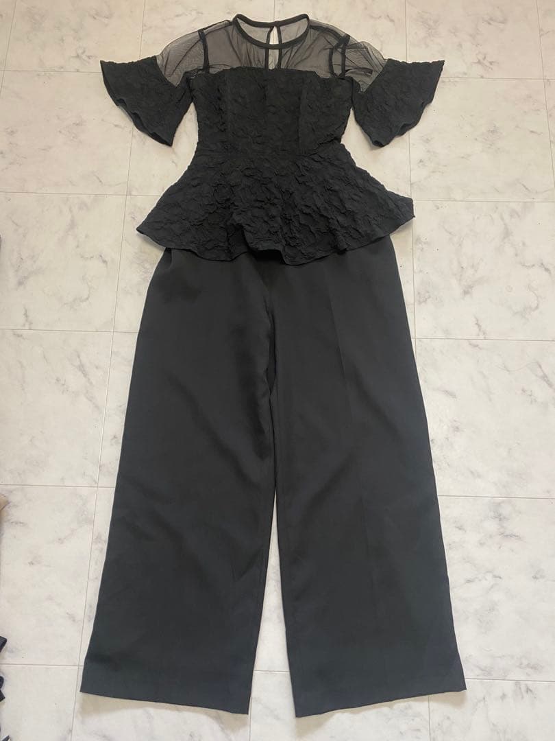 ラグナムーン　ペプラム オールインワン　黒 ドレス　結婚式 パーティドレス