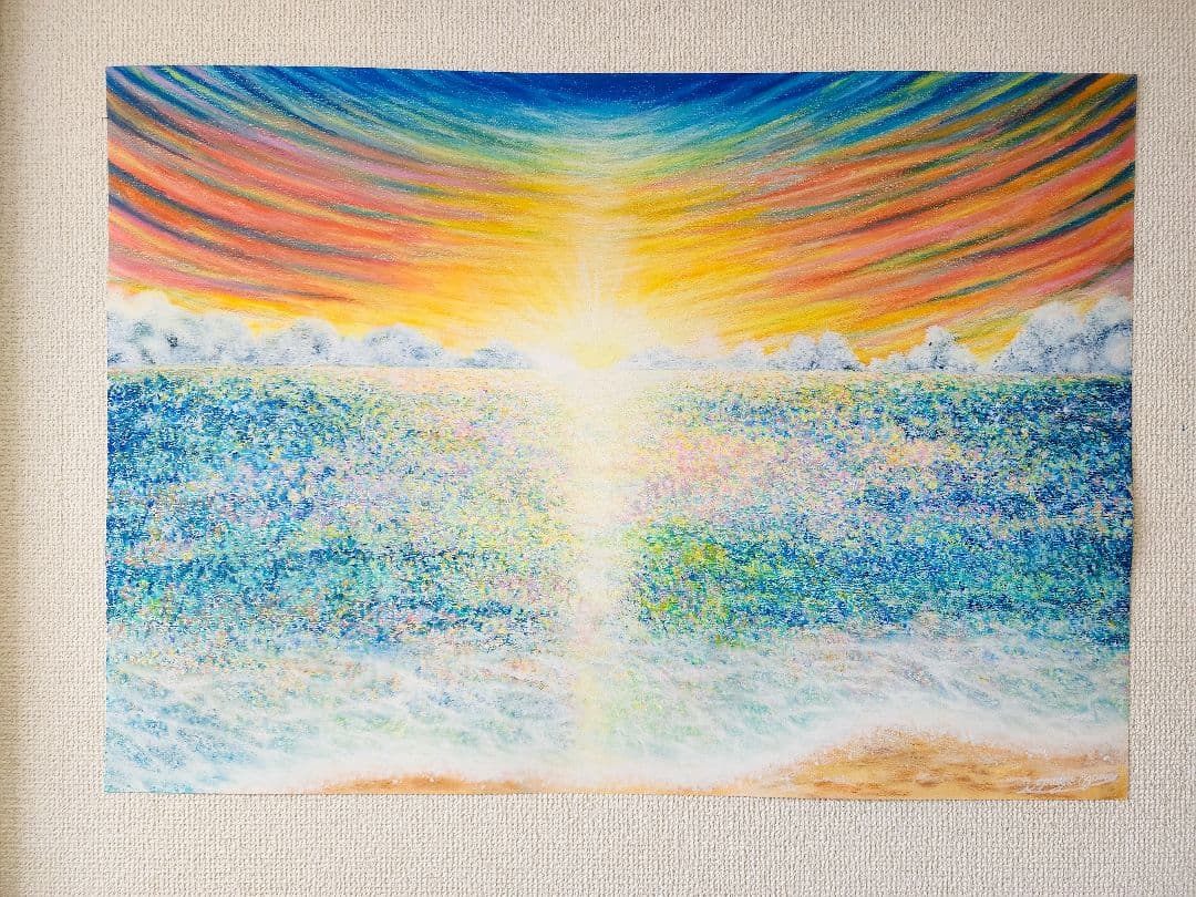 海の絵　風景画　パステル画　絵画　アート　印象派　海　雲　インテリア　抽象画