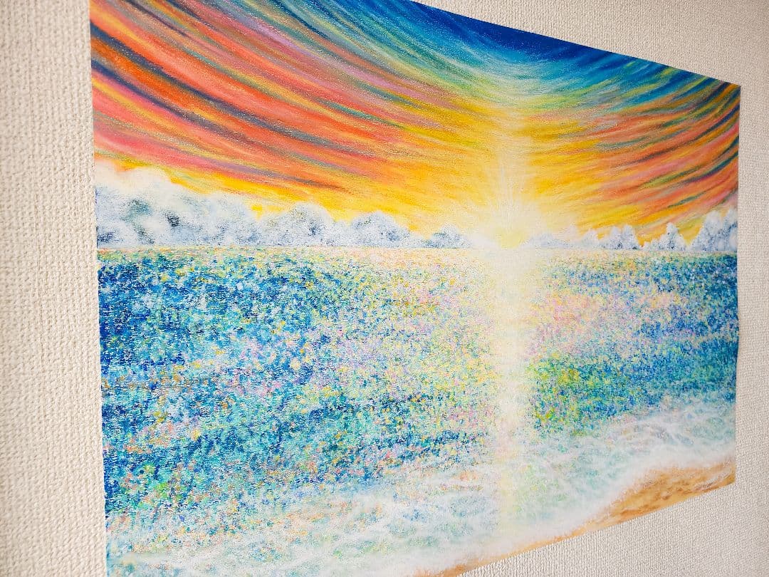 海の絵　風景画　パステル画　絵画　アート　印象派　海　雲　インテリア　抽象画