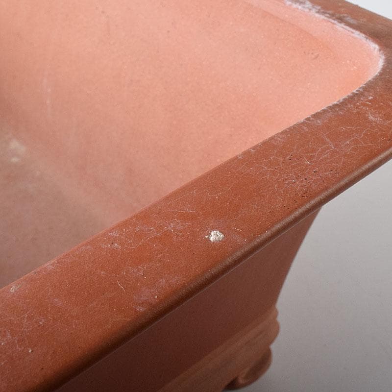 中国　紫砂　朱泥　漢詩山水刻　植木鉢　盆栽鉢　V　R8480H