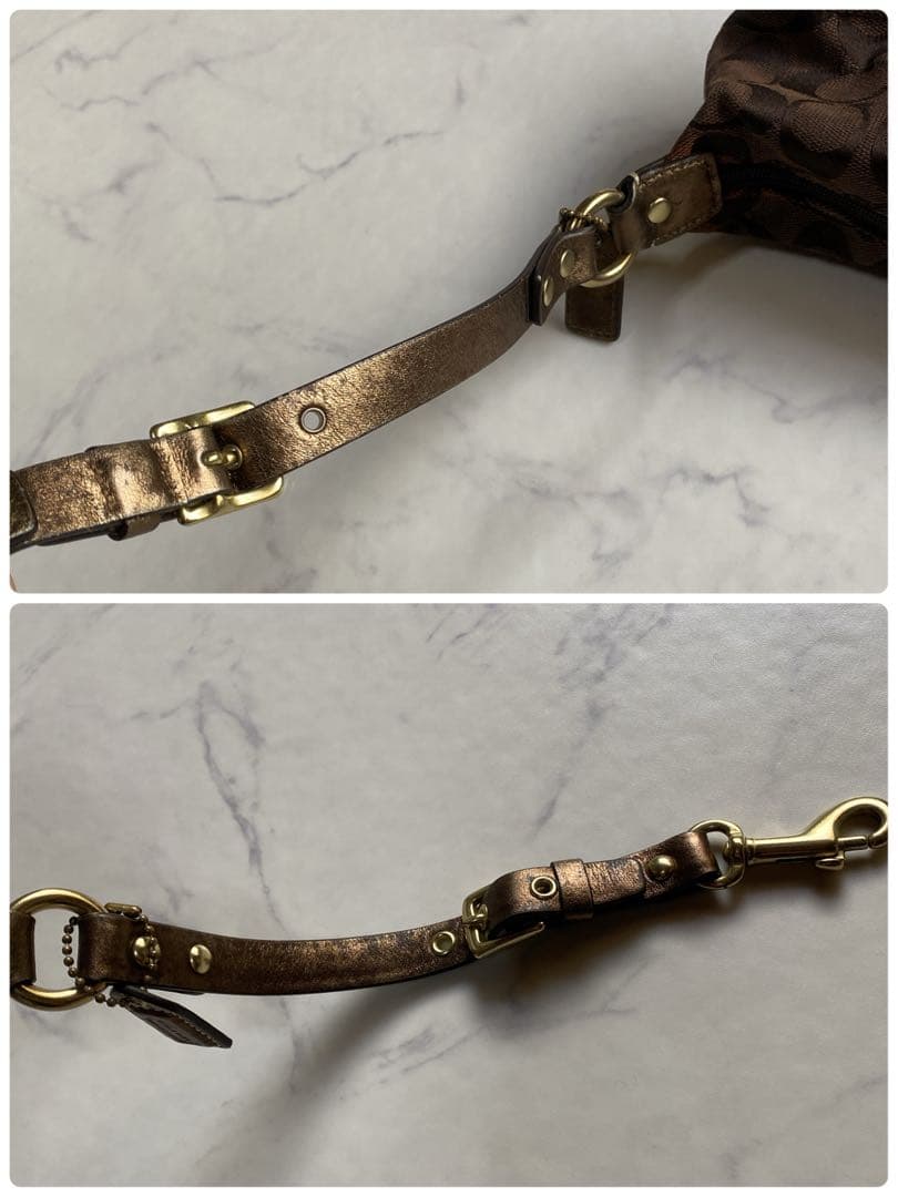 コーチ アクセサリーポーチ ミニハンドバッグ シグネチャー キャンバス 茶