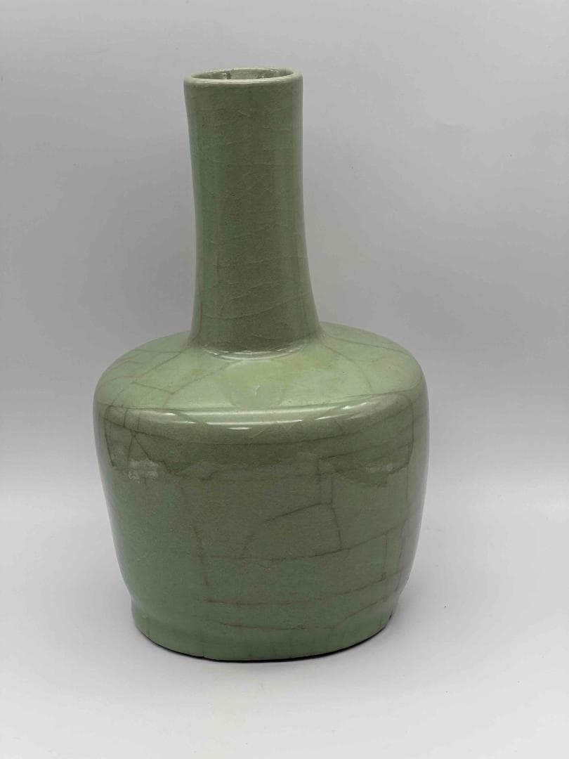 南宋～元時代　青磁貫入花瓶　汝官窯　龍泉窯　花入　茶道具(E-78)