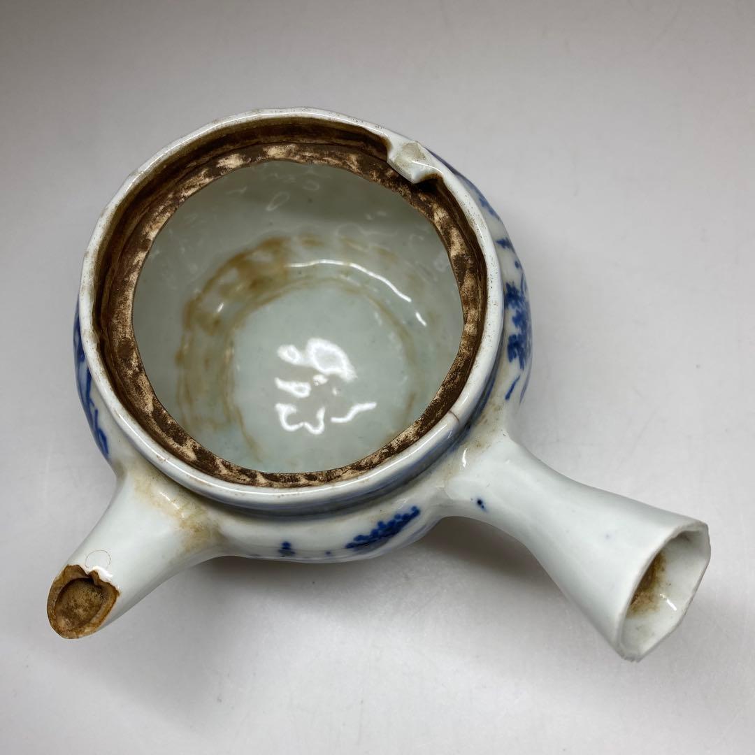 専用青木木米　青花山水画急須取手に銘　　幅約12㎝　東Y7-0116☆2Fトトオ