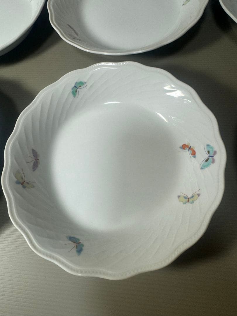2079 深川製磁　蝶文　皿5客　鉢1客　未使用