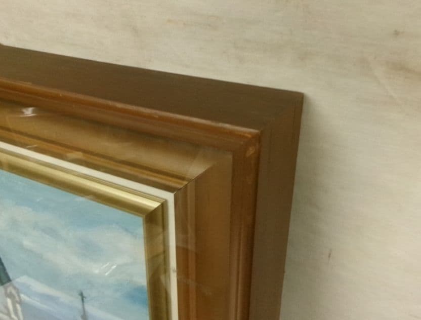 教会のある風景 油彩 F8 額装