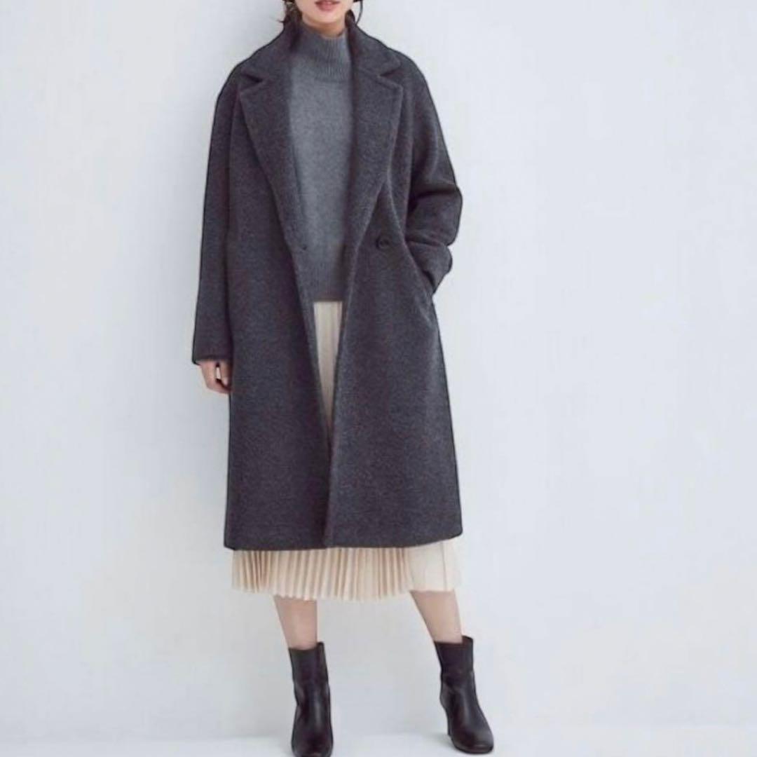 美品✨23区 大人可愛い ボアジャージー チェスターコート ロング グレー40L