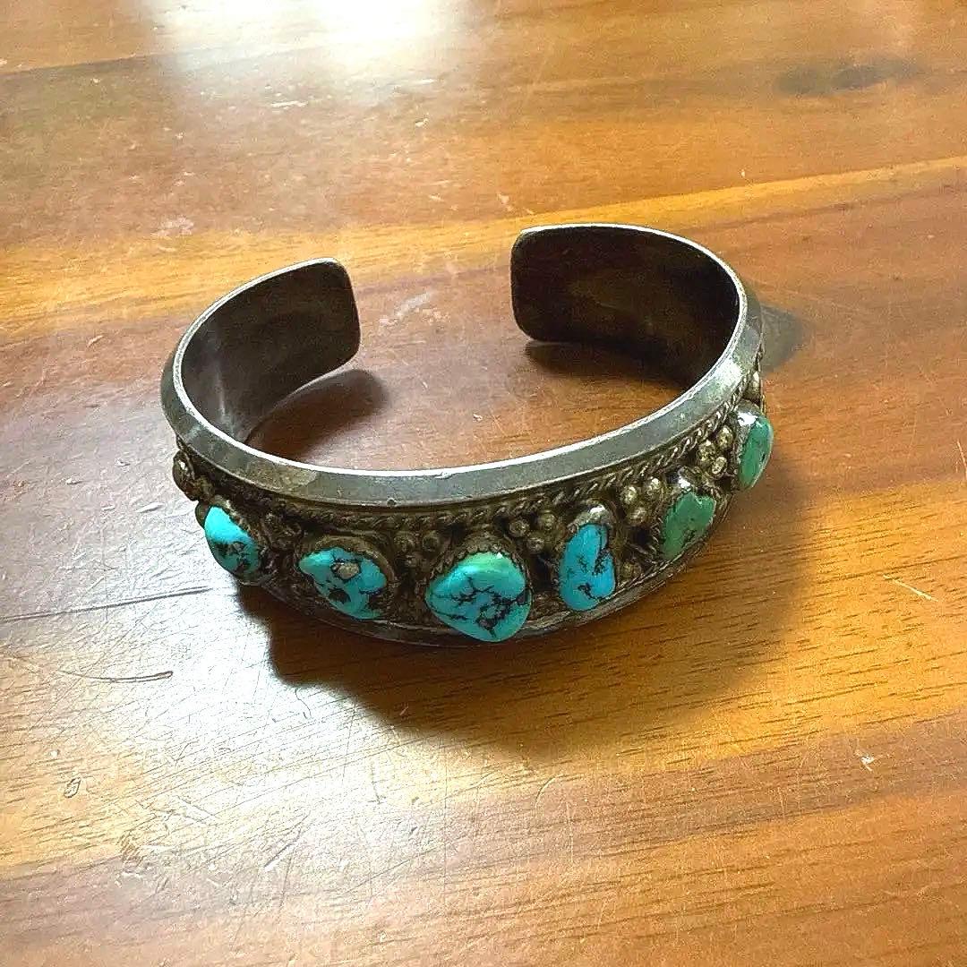 専用!!希少ヴィンテージ ターコイズ装飾シルバーバングル
