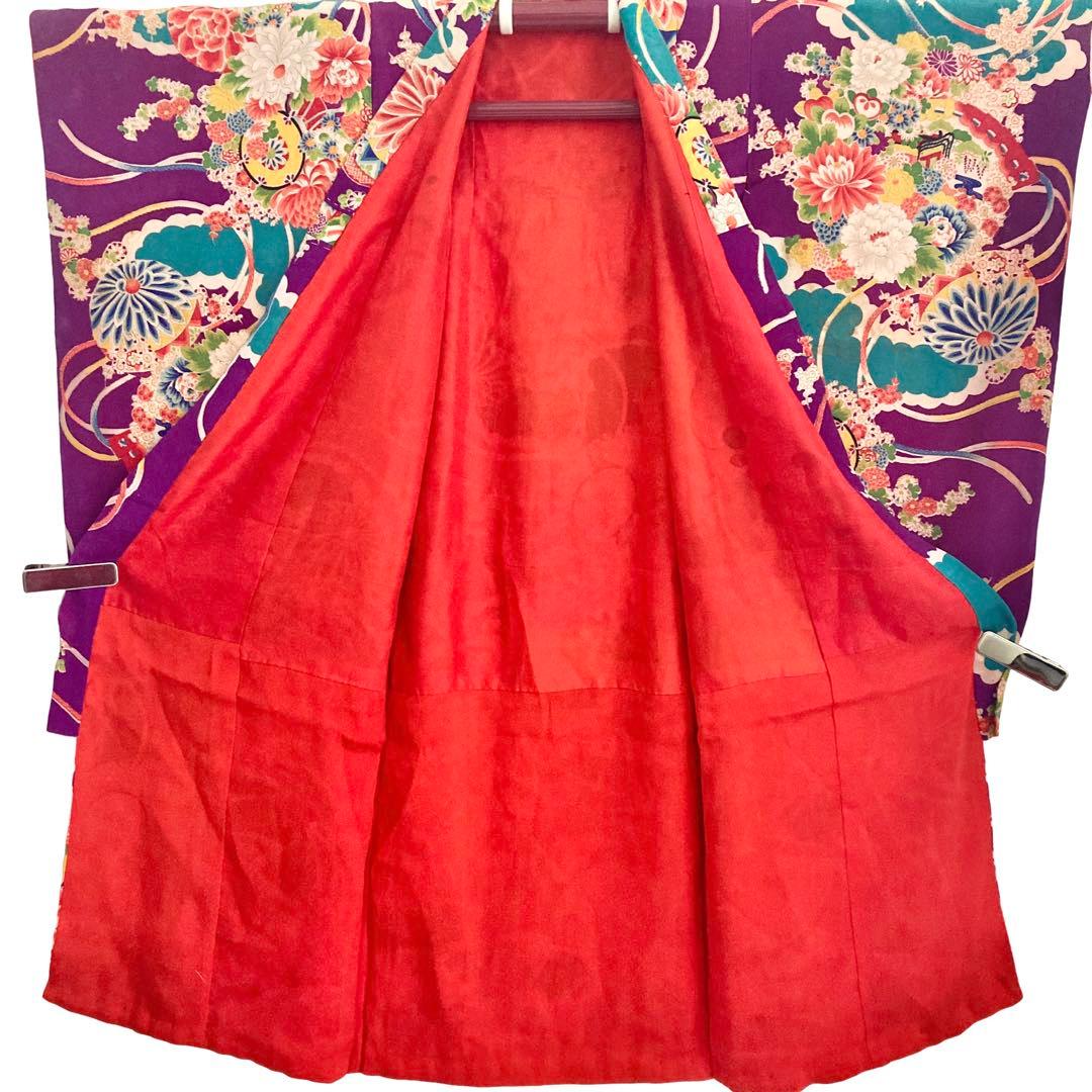 ターコイズ アンティーク3歳 女の子 子供着物 七五三 アンティーク着物 NO