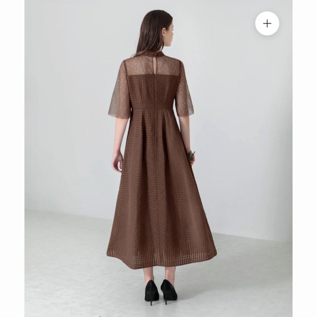 Lejaビスチェ風切り替え花柄シアーレースワッフル生地ロング丈ドレスワンピース