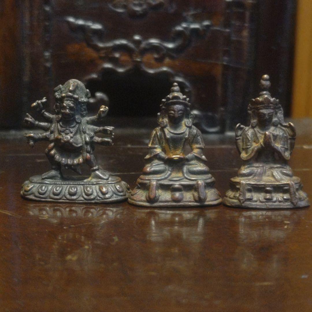 清時代　チベット仏像三点セット　随身仏仏像古美術骨董品唐物