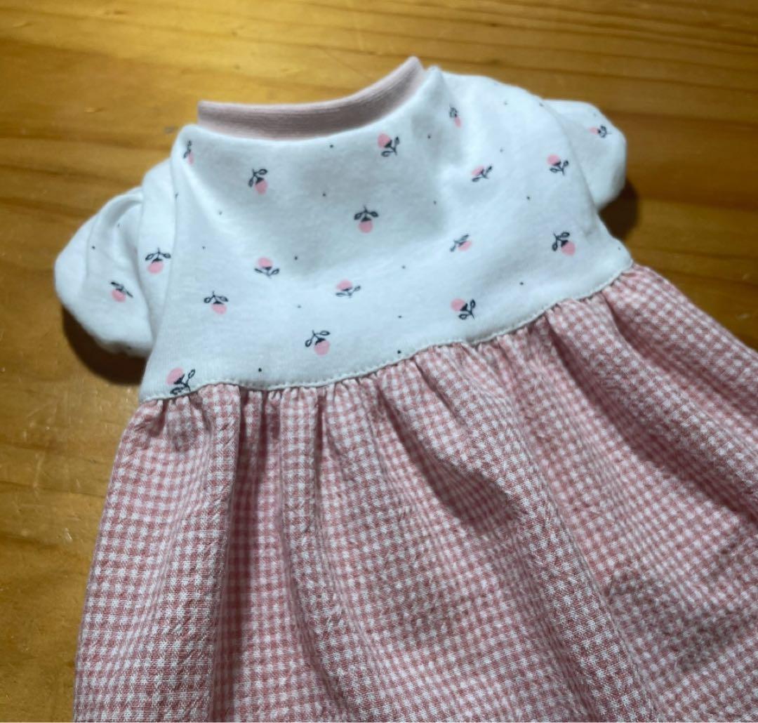 ハンドメイド犬服　ピンクの小花のパフスリーブワンピ